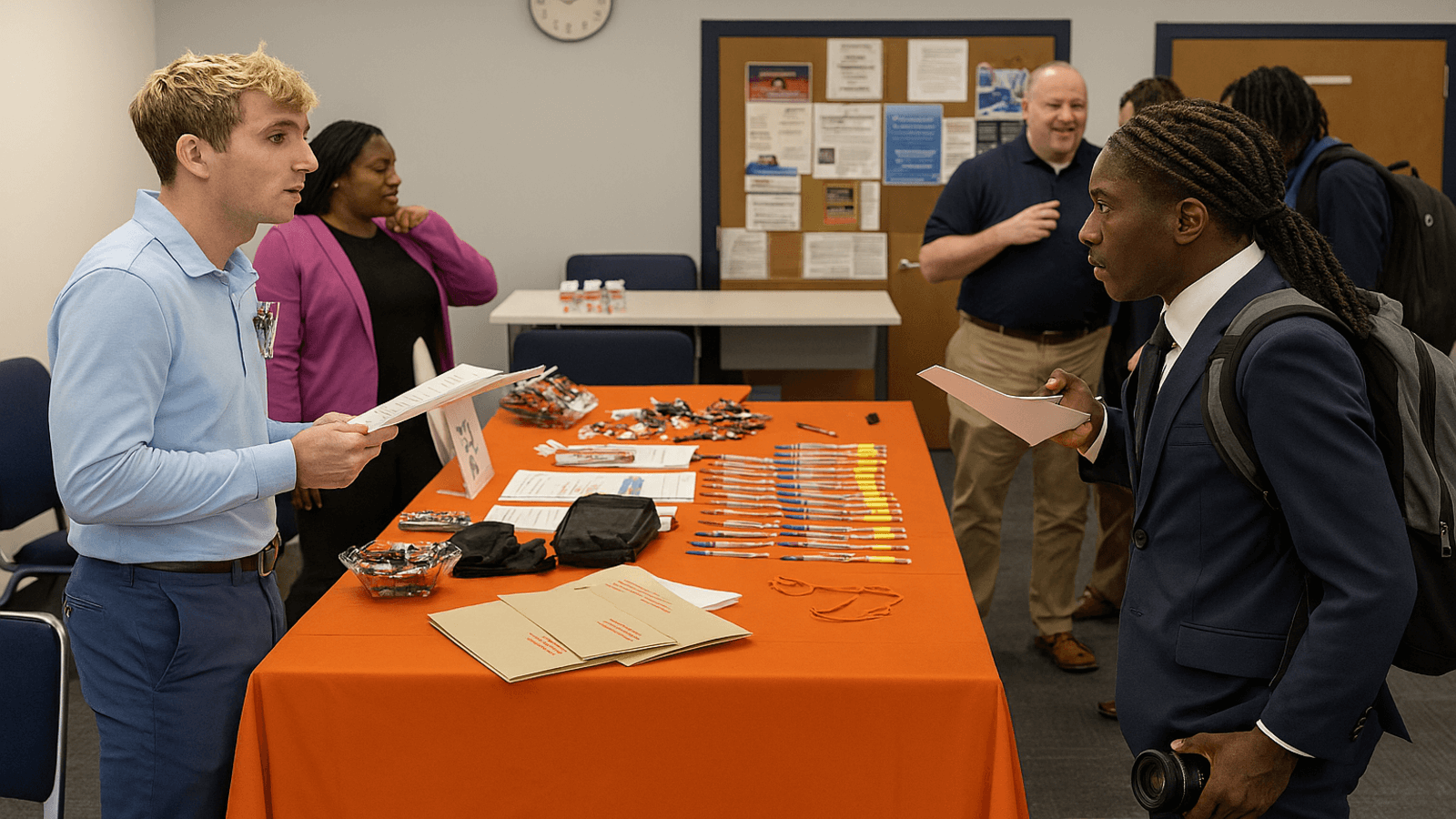 students surrounding a table