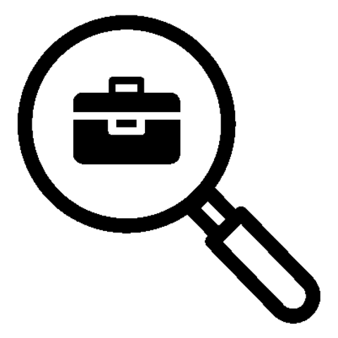 Magnifying glass with briefcase inside